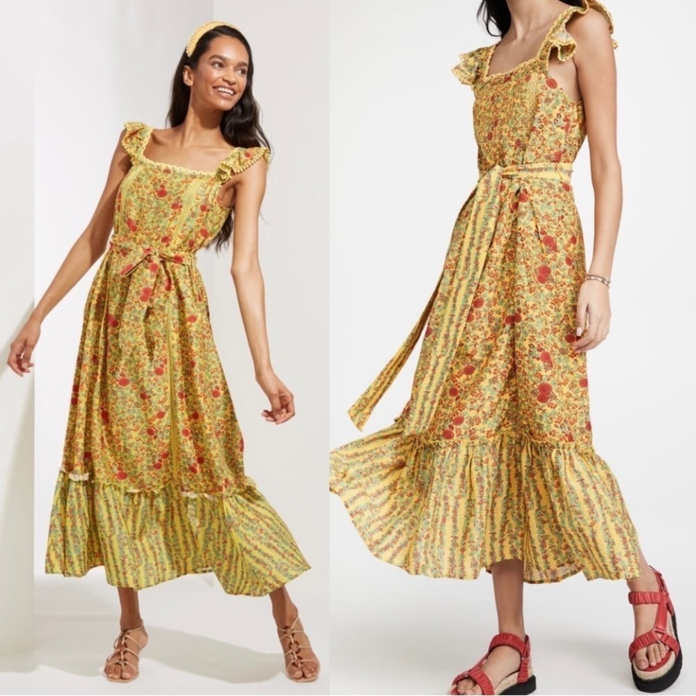 Roller Rabbit Rhody Stripe Zarela Floral Boho Summer Spring Maxi Dress Size M